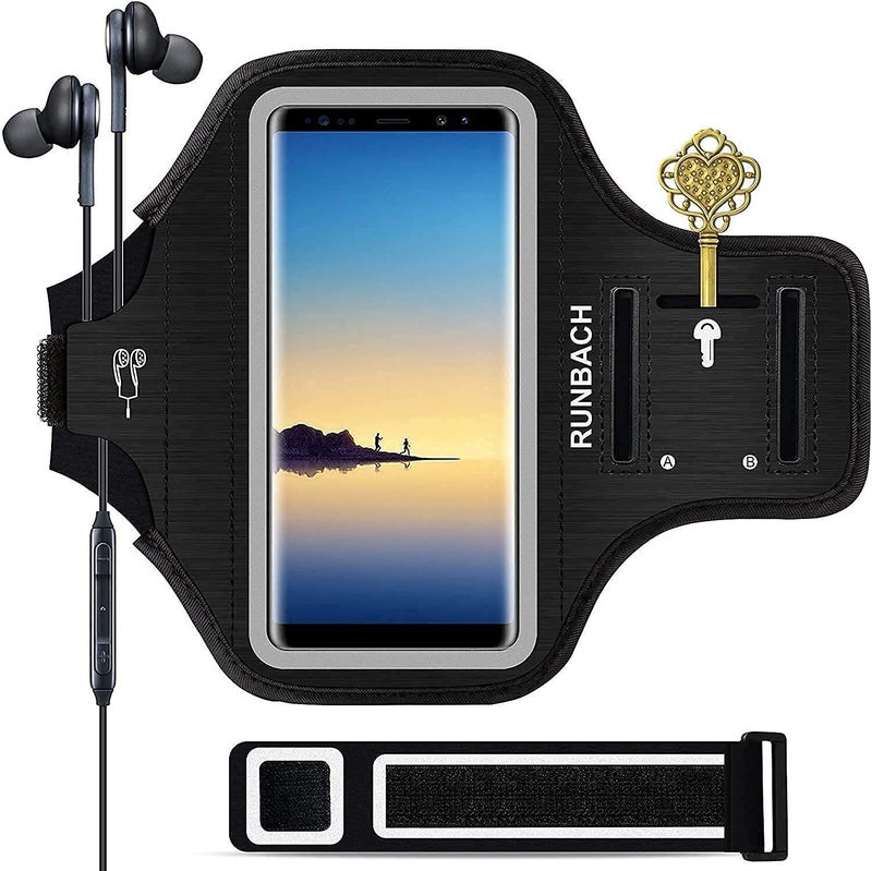 RUNBACH Armband for Galaxy Note 20/10+/9/8,Sweatproof Running Exercise Bag with Fingerprint Touch/Key Holder and Card Slot for Galaxy Note 20/10+/9/8(Black) - Image 1